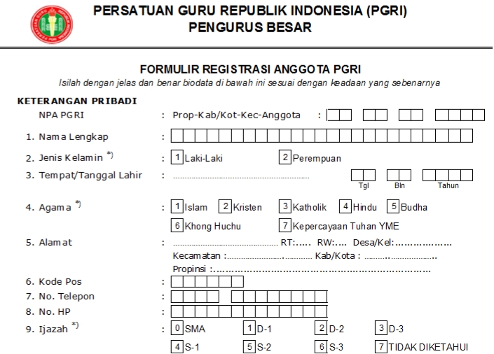 Pendaftaran PGRI Balangan - Persatuan Guru Republik Indonesia Cabang Balangan